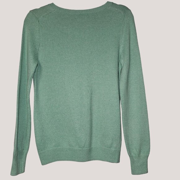 Old Navy Women's Green V-Neck Sweater Size M Cotton Blend Soft Feel Long Sleeve - Picture 2 of 5